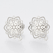 304 Stainless Steel Stud Earring Findings, with Loop, Flower, Stainless Steel Color, 17x14.5mm, Hole: 1mm, pin: 0.7mm(X-STAS-S079-30B)