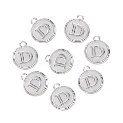 Alloy Pendant Cabochon Settings, For Enamel, Cadmium Free & Lead Free, Flat Round with Letter, Platinum, Letter.D, 14x12x2mm, Hole: 1.5mm(PALLOY-N156-01D-P)