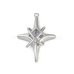 Brass Micro Pave Clear Cubic Zirconia Pendants, Star Charms, Platinum, 25.5x19x7mm, Hole: 1mm(KK-Z078-30P)