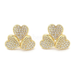 Rack Plating Brass Micro Pave Clear Cubic Zirconia Stud Earrings for Women, Cadmium Free & Lead Free, Long-Lasting Plated, Heart, Real 18K Gold Plated, 12x15mm(EJEW-M260-10G)