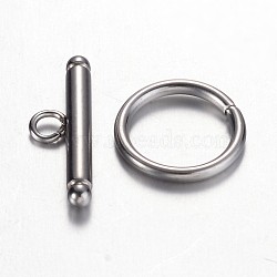 201 Stainless Steel Toggle Clasps, Ring, Stainless Steel Color, Ring: 10x1mm, Bar: 15x5x2mm, Hole: 2mm(X-STAS-D438-31)