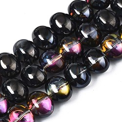Electroplate Glass Beads Strand, Half Plated, Oval, Black Plated, 10.5~11.5x14x10mm, Hole: 1mm, about 57~59pcs/strand, 24.41 inch~ 25.20 inch(62~64cm)(EGLA-S188-22-C01)