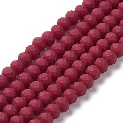 Glass Beads Strands, Faceted, Frosted, Rondelle, FireBrick, 10mm, Hole: 1mm, about 63~65pcs/strand, 19.2~20 inch(48~50cm)(EGLA-A034-P10mm-MD02)