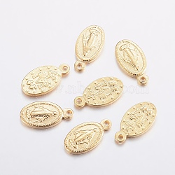 304 Stainless Steel Miraculous Medal Charms, Oval with Virgin Mary, Golden, 12.5x6.5x1.5mm, Hole: 0.8mm(X-STAS-F155-17G)