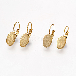 304 Stainless Steel Hoop Earrings, Hypoallergenic Earrings, Oval with Virgin Mary, Golden, 20~23mm, Pin: 0.8mm(EJEW-F177-02G)