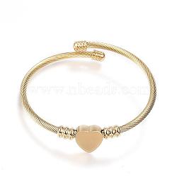 316 Surgical Stainless Steel Torque Bangles, Heart, Golden, 2-1/4 inch(57mm)(BJEW-D437-A37-G)
