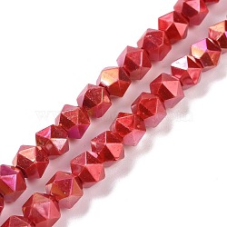 Glass Pearl Beads Strands, Faceted, Polygon, Red, 7.5x7.5mm, Hole: 1mm, about 49pcs/strand, 14.09 inch(35.8cm)(GLAA-F122-03E)