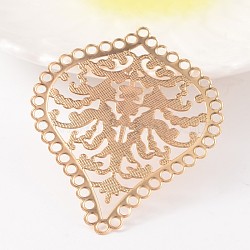 Filigree Drop with Flower Iron Etched Metal Embellishments Filigree Joiners, Light Gold, 67x56x0.4mm, Hole: 2.3mm(X-IFIN-K009-06KC)