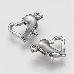304 Stainless Steel Lobster Claw Clasps, Heart, Stainless Steel Color, 11.5x8x3.5mm, Hole: 1mm(STAS-F109-14P)