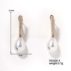 Chic Imitation Pearl Hoop Earrings for Women, Elegant and Delicate European Style, Teardrop, Golden, 34x10mm(QX1953-4)