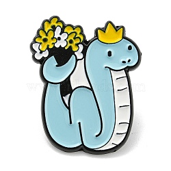 Light Blue Snake Enamel Pins, Black Alloy Animal Badge for Women, Flower, 29.3x24.3x1.4mm(JEWB-K016-12B-EB)