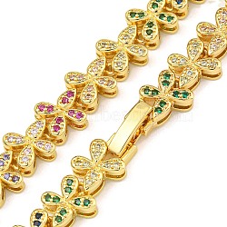 Rack Plating Brass Pave Cubic Zirconia Butterfly Link Necklaces, Long-Lasting Plated, Cadmium Free & Lead Free, Real 18K Gold Plated, Colorful, 16.30 inch(41.4cm)(NJEW-A031-03G-01)