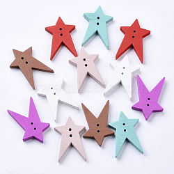 2-Hole Spray Painted Wooden Buttons, Star, Mixed Color, 30x20.5x4mm, Hole: 1.2mm(BUTT-T007-007)