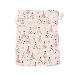 Cotton and Linen Packing Pouches, Drawstring Bags, for Candy Wrapper Gift Christmas Party Supplies, Rectangle, Tree Pattern, 18x13x0.5cm(ABAG-CJC0001-01A)