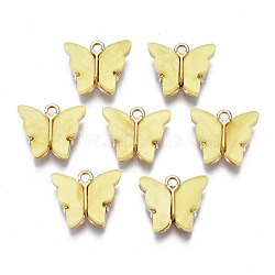 Alloy Enamel Pendants, Butterfly, Light Gold, Champagne Yellow, 14x16.5x3mm, Hole: 1.6mm(X-ENAM-R136-01D)