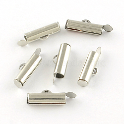 Iron Slide On End Clasp Tubes, Cadmium Free & Lead Free, Slider End Caps, Platinum, 5.5x10x4mm, Hole: 1mm, 3mm Inner Diameter(X-IFIN-R212-1.0cm-P)