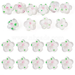 10Pcs Handmade Lampwork Beads, Bumpy, Flower, White, 13.5~14x14.5~15x7~8mm, Hole: 1.4mm(LAMP-TADJ0001-01B)