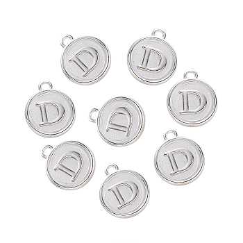 Alloy Pendant Cabochon Settings, For Enamel, Cadmium Free & Lead Free, Flat Round with Letter, Platinum, Letter.D, 14x12x2mm, Hole: 1.5mm