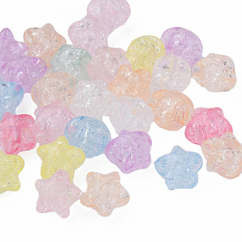 Transparent Crackle Acrylic Beads, Star, Mixed Color, 11x11.5x9.5mm, Hole: 2mm