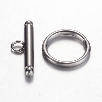201 Stainless Steel Toggle Clasps, Ring, Stainless Steel Color, Ring: 10x1mm, Bar: 15x5x2mm, Hole: 2mm