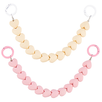 2Pcs 2 Colors Plastic Heart Beaded Bag Extension Chains with Iron Ring Clasps, Purse Making Supplies, Mixed Color, 271mm, 1pc/color