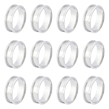 12Pcs Stainless Steel Grooved Finger Ring Settings, Ring Core Blank, for Inlay Ring Jewelry Making, Stainless Steel Color, US Size 11 1/2(20.9mm)