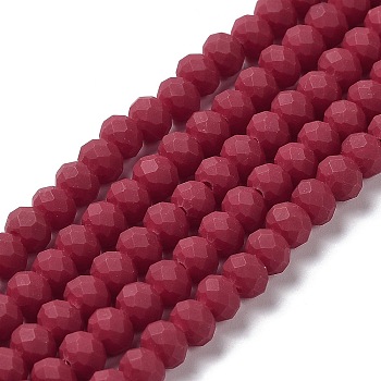 Glass Beads Strands, Faceted, Frosted, Rondelle, FireBrick, 10mm, Hole: 1mm, about 63~65pcs/strand, 19.2~20 inch(48~50cm)
