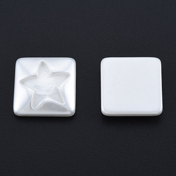 ABS Plastic Imitation Pearl Cabochons, Square with Star, Creamy White, 16x16x4mm