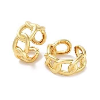 Brass Open Cuff Rings for Women, Curb Chains Shape, Real 18K Gold Plated, US Size 9 3/4(19.5mm)