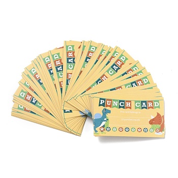 Rectangle Paper Reward Incentive Card, Punch Cards for Students, Dinosaur Pattern, 90x50x0.3mm