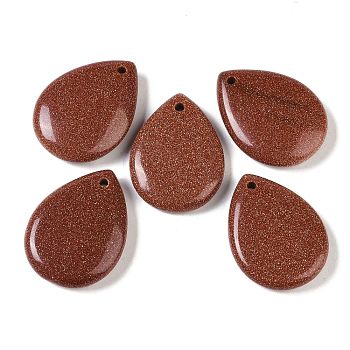 Synthetic Goldstone Pendants, Teardrop Charms, 33~33.5x24.5~25x7.5~8mm, Hole: 2~2.3mm