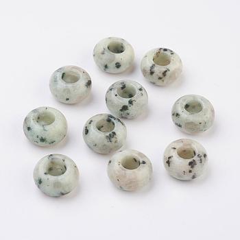 Natural Sesame Jasper/Kiwi Jasper European Beads, Large Hole Beads, Rondelle, 14x7~8mm, Hole: 6mm