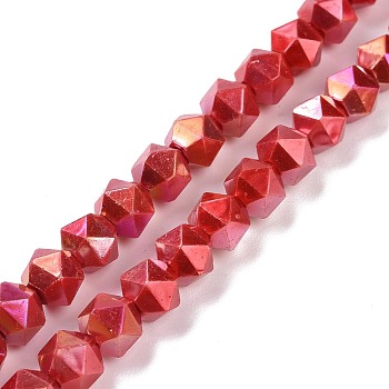 Glass Pearl Beads Strands, Faceted, Polygon, Red, 7.5x7.5mm, Hole: 1mm, about 49pcs/strand, 14.09 inch(35.8cm)