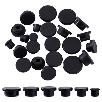 24Pcs 6 Styles Silicone Hole Plugs, Snap in Hole Plugs, Post Pipe Insert End Caps, for Furniture Fencing, Round, Black, 15.5~33x12~15mm, 4pcs/style