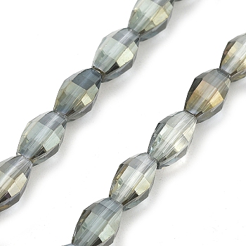 Electroplate Transparent Glass Beads Strands, Oval, Pearl Luster Plated, Faceted, Gray, 9.5x5.5mm, Hole: 1.2mm, about 43pcs/strand, 15.94''(40.5cm)