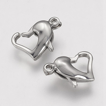 304 Stainless Steel Lobster Claw Clasps, Heart, Stainless Steel Color, 11.5x8x3.5mm, Hole: 1mm