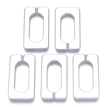 Opaque Spray Painted Acrylic Linking Rings, Quick Link Connectors, for Cable Chains Making, Rectangle, Silver, 43.5x23x4.5mm, Inner Diameter: 30x12mm, about 147pcs/500g