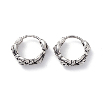 304 Stainless Steel Skull Hoop Earrings for Men Women, Antique Silver, 15x18x5mm, Pin: 1mm