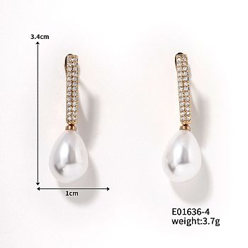 Chic Imitation Pearl Hoop Earrings for Women, Elegant and Delicate European Style, Teardrop, Golden, 34x10mm