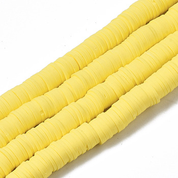 Handmade Polymer Clay Beads Strands, for DIY Jewelry Crafts Supplies, Heishi Beads, Disc/Flat Round, Yellow, 8x0.5~1mm, Hole: 2mm, about 350~387pcs/strand, 15.75 inch~16.14 inch(40~41cm)