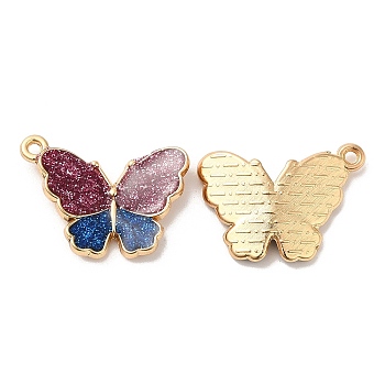 Alloy Enamel Pendants, with Glitter Powder, Long-Lasting Plated, Cadmium Free & Nickel Free & Lead Free, Golden, Butterfly Charm, Dark Red, 15x20x3.6mm, Hole: 1.2mm