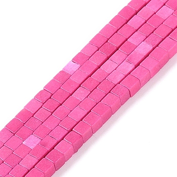 Natural Agate Beads Strands, Dyed, Cube, Fuchsia, 2x2x2mm, Hole: 1mm, about 150pcs/strand, 15.08 inch(38.3cm)