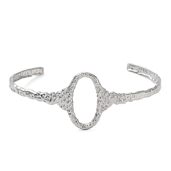304 Stainless Steel Hollow Oval Cuff Bangle for Women, Stainless Steel Color, Inner Diameter: 2-5/8 inch(6.8cm)