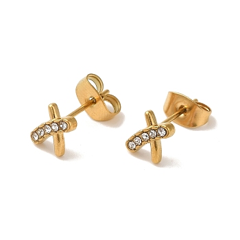 304 Stainless Steel Crystal Rhinestone Stud Earrings for Women, Golden, Letter X, 6.5x5.5mm