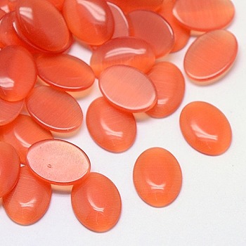 Cat Eye Cabochons, Oval, Coral, 10x8x2.5mm
