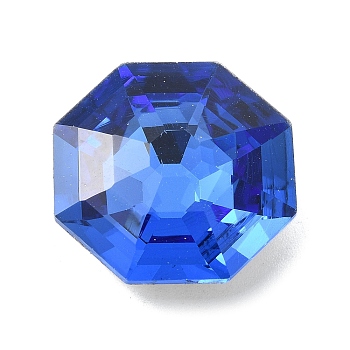 Faceted Glass Rhinestone Cabochons, Pointed Back, Octagon, Sapphire, 23x23x10mm