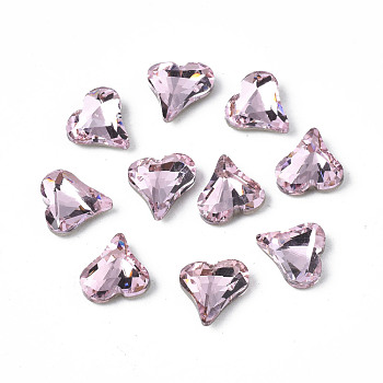 Pointed Back Glass Rhinestone Cabochons, Nail Art Decoration Accessories, Faceted, Heart, Pink, 8x8x3.5mm, about 720pcs/bag