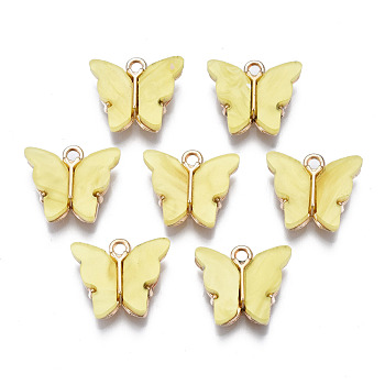 Alloy Enamel Pendants, Butterfly, Light Gold, Champagne Yellow, 14x16.5x3mm, Hole: 1.6mm