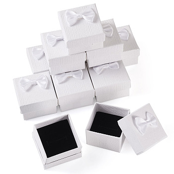 Square Cardboard Paper Ring Gift Storage Boxes, with Bowknot & Black Sponge Inside, White, 5.15x5.15x4.25cm