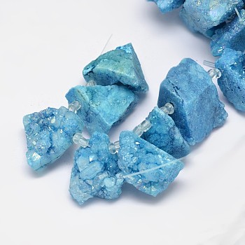 Dyed Nuggets Natural Electroplated Quartz Crystal Beads Strands, AB Color, Sky Blue, 15~20x20~25mm, Hole: 1mm, about 7~8pcs/strand, 5 inch